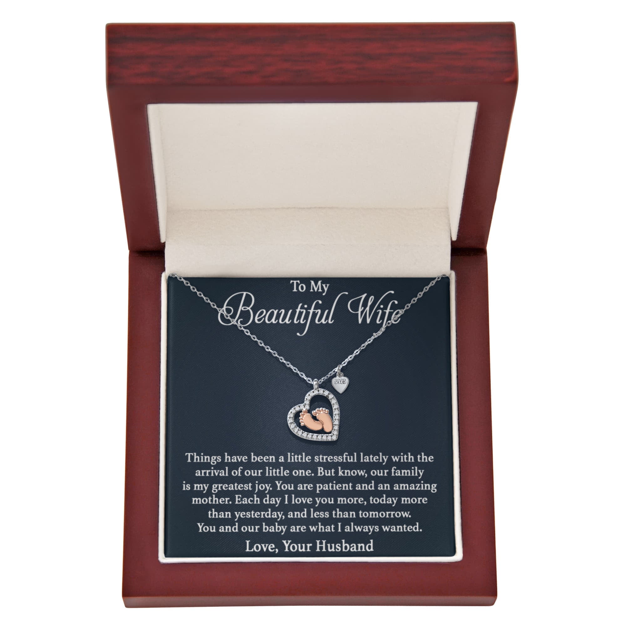 To My Beautiful Wife - From Your Husband - Baby Feet Heart Necklace